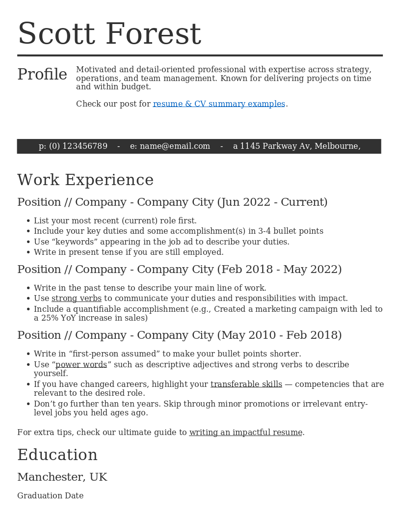 CV Template Practitioner preview